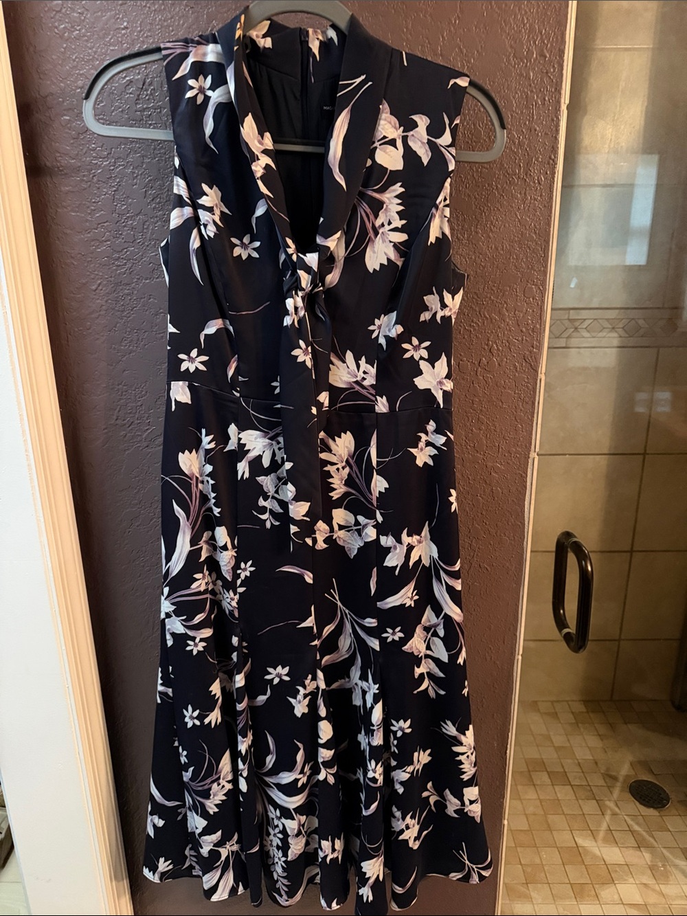 Maggy London Navy Floral Tie-Front Midi Dress